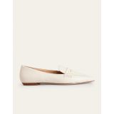 Boden Pointed Toe Penny Loafers - Off White Tumbled Leather