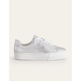 Boden Leather Flatform Trainers - Silver Tumbled Leather
