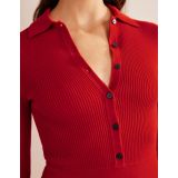 Boden Rib Detail Knitted Mini Dress - Pillarbox Red