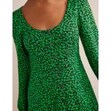 Boden Button Front Jersey Mini Dress - Green Bee, Tulip Sprig