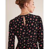 Boden Long Sleeve Flippy Mini Dress - Black, Rose Pop
