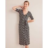 Boden Button Front Jersey Midi Dress - Black, Passion Stamp