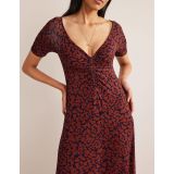 Boden Ruched Front Jersey Midi Dress - Spiced Apple, Abstract Camo