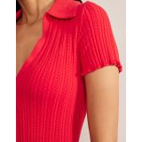 Boden Ribbed Pointelle Collared Tee - Strawberry Tart Red