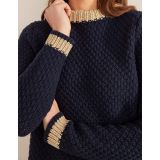 Boden Textured Chunky Wool Jumper - Navy, Gold