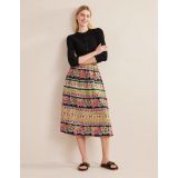 Boden Pleated Sateen Midi Skirt - Multi, Tapestry Stripe