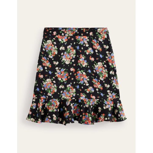 보덴 Boden Satin Ruffle Floral Mini Skirt - Black Wild Cluster
