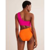 Boden One Shoulder Cut Out Swimsuit - Pink Colourblock