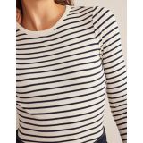 Boden Cotton Ribbed Long Sleeve Top - Ivory/Navy Stripe