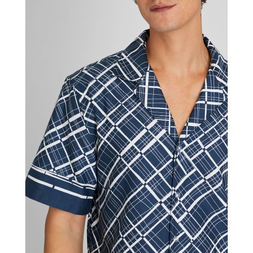 클럽모나코 Short Sleeve Camp Collar Border Grid Shirt