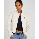 Band Collar Cropped Leather Jacket