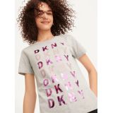 DKNY Short Sleeve Crinkle Foil Stacked Logo Tee