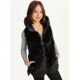 DKNY Hooded Puffer Vest With Faux Fur Front