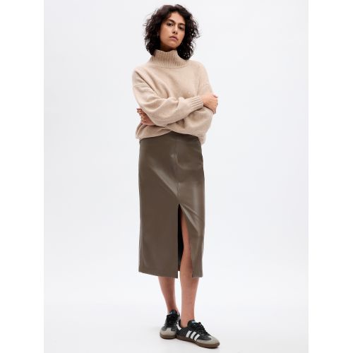 갭 Vegan Leather Midi Skirt