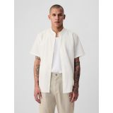 Linen-Cotton Collarless Shirt