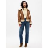 Relaxed Vegan-Leather Sherpa Bomber Jacket