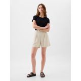 5 High Rise Linen-Blend Pleated Shorts