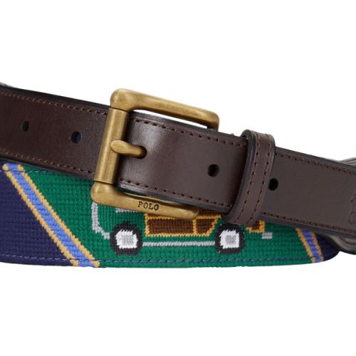 폴로 랄프로렌 Leather-Trim Logo Needlepoint Belt