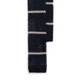 Crest-Embroidered Striped Knit Silk Tie