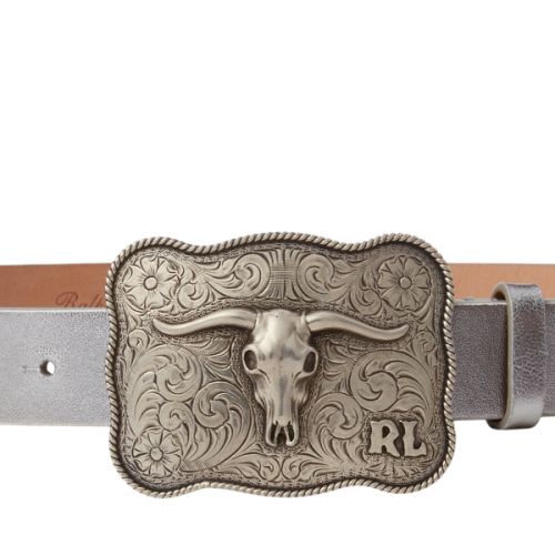 폴로 랄프로렌 Rodeo-Buckle Metallic Leather Belt