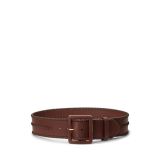 Whipstitched Leather Wide Belt
