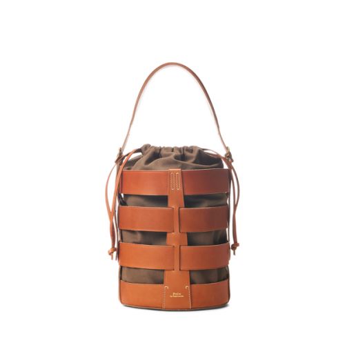 폴로 랄프로렌 Leather Medium Basketweave Bucket Bag