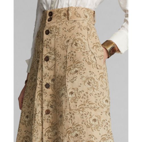 폴로 랄프로렌 Floral-Print Seeded Linen Skirt