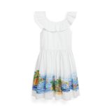 Seaside-Print Ruffled Cotton Dress