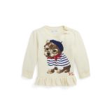 Dog-Motif Cotton-Blend Peplum Sweater