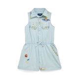 Embroidered Cotton Chambray Romper