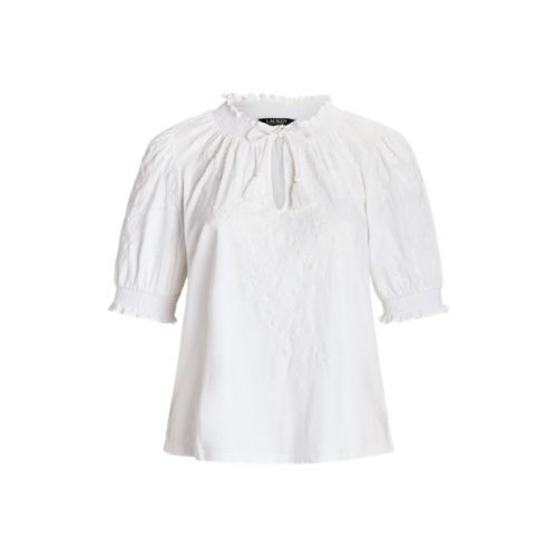 폴로 랄프로렌 Embroidered Jersey Puff-Sleeve Top