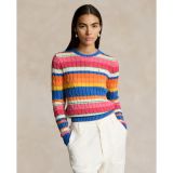 Striped Cable Cotton Crewneck Sweater
