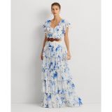 Floral Belted Georgette Tiered Gown