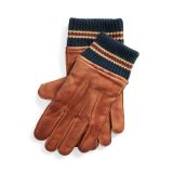 Striped-Cuff Sheepskin Touch Gloves