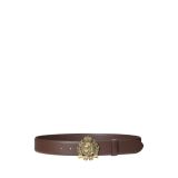 Crest-Buckle Leather Wide Belt